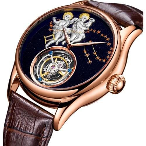 AESOP Gemini Tourbillon Watch Automatic Watch 2021 New Mens Watch Fashion Luxury Leather Wristwatch Clock Male часы мужские