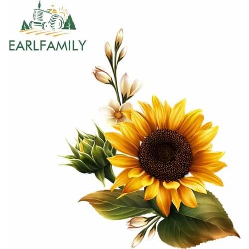 EARLFAMILY 13cm x 10.7cm Car Stickers Waterproof for Flower Girasol Car Decal Vinyl Material Trunk Interesting Graphics Decor