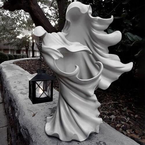 Faceless Ghost Sculpture Hells Messenger with Lantern Halloween Decoration Horror Holiday Lamp Party Props Garden Home Decor