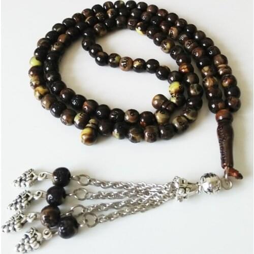 Free shipping brown color Muslim tasbih in stand bracelet islamic allah prayer beads Rosary with alloy tassel plating silver