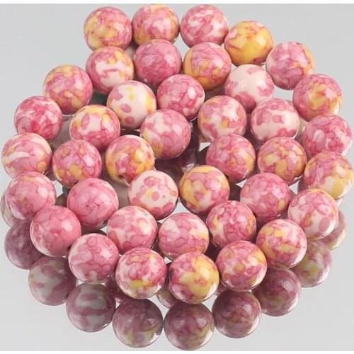 Natural Stone Pink Yellow Rain Flower Jaspers Round Loose Beads for Jewelry Making DIY Woman Bracelet Necklace 4/6/8/10/12mm