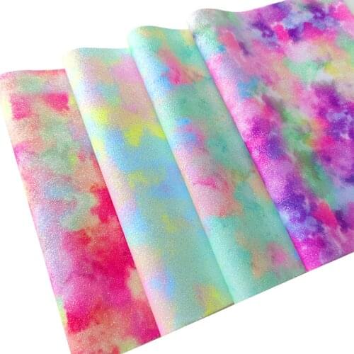 135x30cm Super Shiny Rainbow Smoke Design Printed Fine Glitter Artificial Leather Fabric Sheet for Making Ribbon Cover Hair Bow