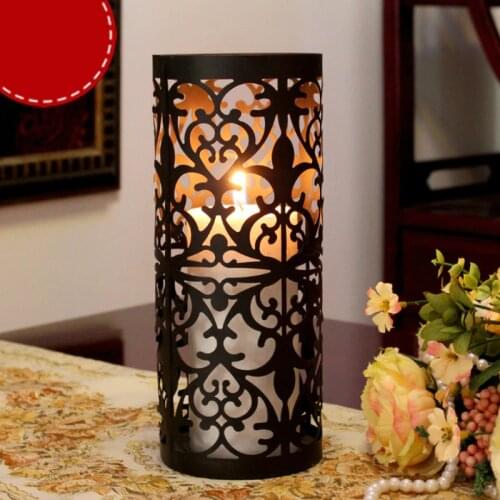 Black Iron Table Candle Holder Metal Lantern Vintage Romantic Dinner Candle Holder Moroccan Farol Portavelas Candlestick JJ60ZT