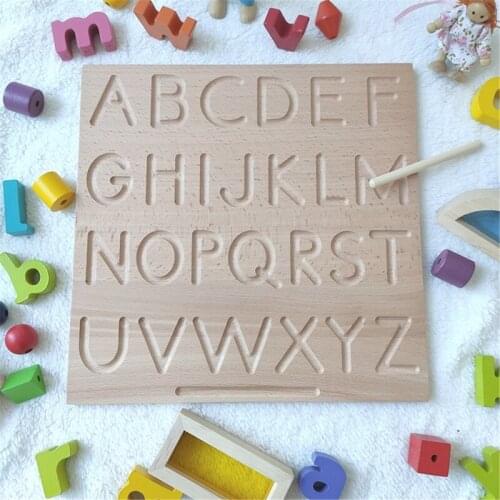 Children Baby Educational Toys Wood Alphabet Tracing Board from Montessori Letters Wooden Letters Game Toy Wholesale Drop Ship