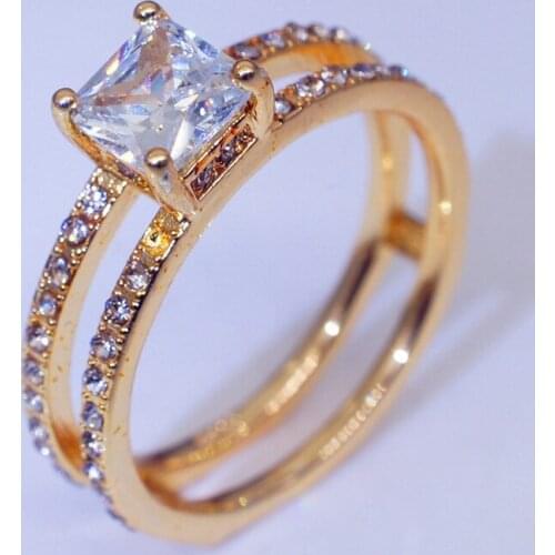 Elegant Wedding Engagement Rings Gold Color Shiny Cubiz Zircon Crystal Women Ring Jewelry