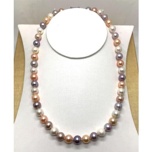 AAA frershwater pearl pink/white/purple NEAR ROUND 9-10MM necklace 18INCH wholesale beads nature FPPJ woman