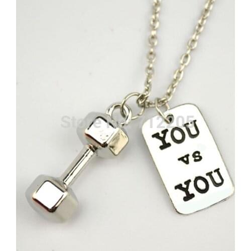 Dumbbell barbell with YOU and YOU chain necklace Fitness weightlifting Gym necklace (A1181)
