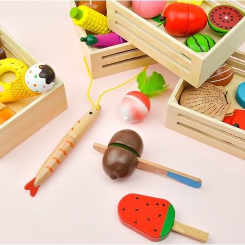 Montessori Cut Fruit Vegetable Toy Wooden Classic Game Simulation Kitchen SeriesToys Early Education Gift Play House Toy Gifts