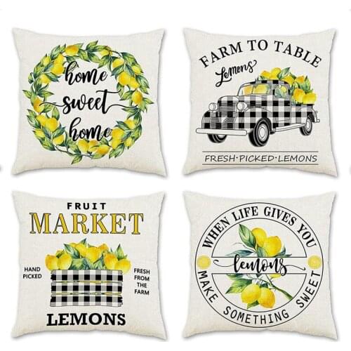 Summer Pillow Covers, Set of 4 Lemon Pillowcase Covers,18 X 18 Inch Pillowcase for Sofa,Throw Pillow Case for Home Decor