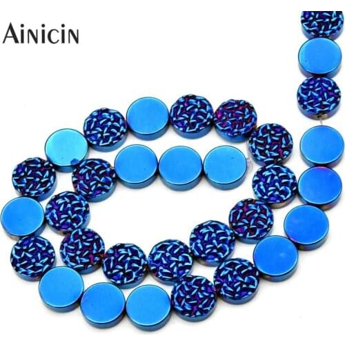 Many Colors Plating One Side Wrinkle Drusy 12mm Round Coin Hematite Strand Loose Beads For Jewelry Making Findings 5pcs/lot