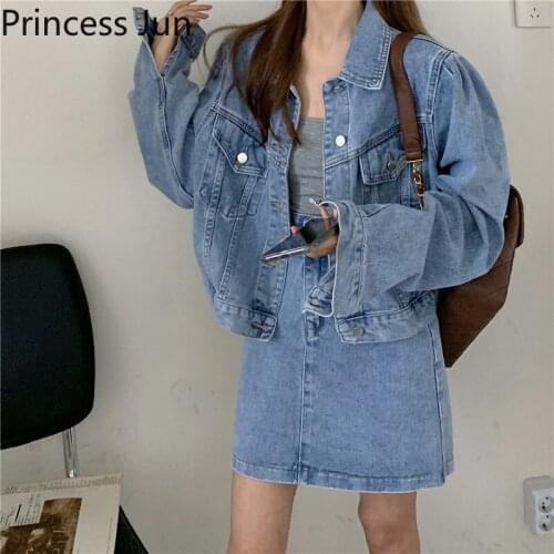 Fashion Women 2 Piece Set Spring Autumn Two Piece Short Denim Jacket&High Waist Mini Skirt Denim Outfits Chic Girl Dress Suits