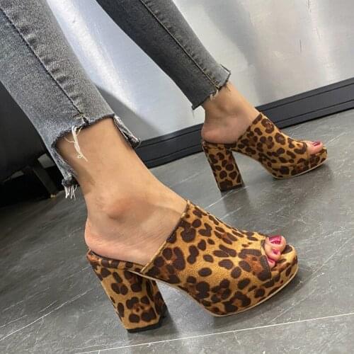 Elegant Women Concise Solid Platform Shoes Summer Heeled slip-on Mules Women High Block Heels Mules