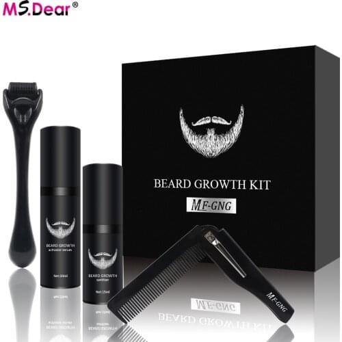 4 Pcs/set Men Beard Growth Kit Hair Growth Enhancer Thicker Oil Nourishing Leave-in Conditioner Beard Grow Set with Comb