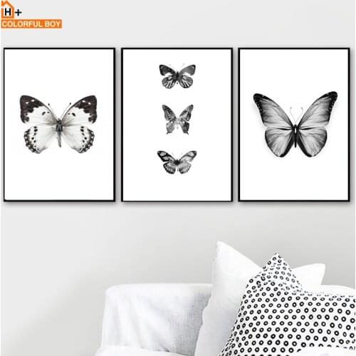 COLORFULBOY Wall Art Print Canvas Painting Black White Butterfly Nordic Poster Canvas Art Animal Wall Pictures For Living Room