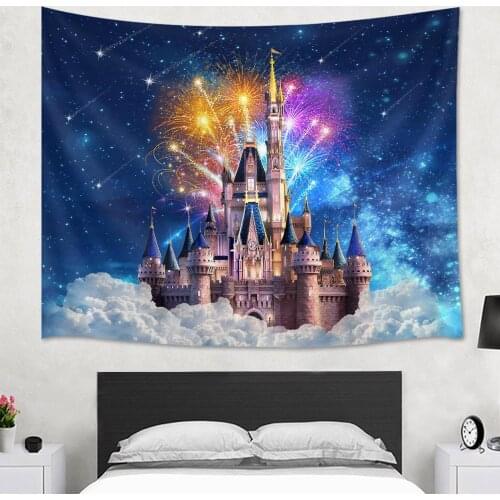 Beautiful Dream Fairytale Cartoon Castle Wall Tapestry Polyester Fabric Kids Room Home Decor Wall Rug Carpets Hanging Blanket
