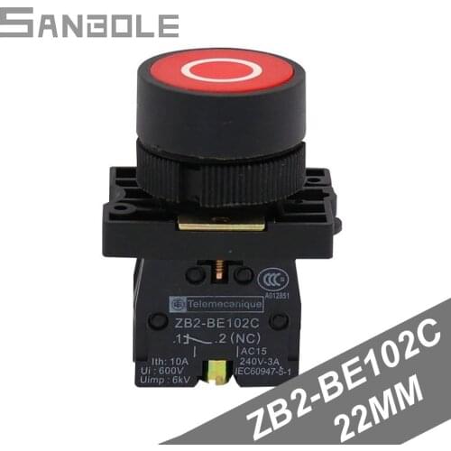 Press Self-reset Button Round Switches XB2-EA4322 Red Flat Head Reset Button Switch Ring Sign ZB2-BE102C One Often Close