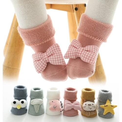 New Winter Thickened Baby Socks In Tube Three-Dimensional Cartoon Doll Baby Socks Newborn Non-Slip Glue Socks