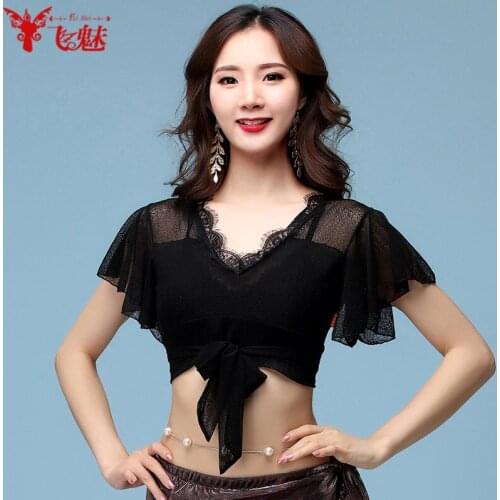 New Sexy Soft Lace Dancewear Belly Dance Costume Yoga Blouse Top variety of ways to wear Top Flared Blouse