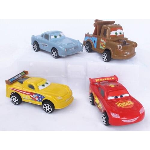 4Pcs/Set Disney Pixar Cars Model Toys McQueen Mater Plastic Sliding Car Toy Cake Decoration Children Gift
