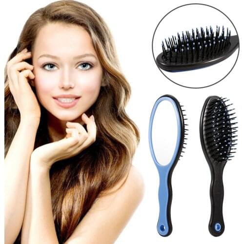 Portable Hair Brush With Mirror Compact Travel Pocket Comb Anti Static for Women
