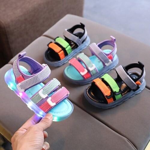 Boys sandals 2021 new summer luminous LED girls beach shoes childrens non-slip childrens baby shoes size 21-30