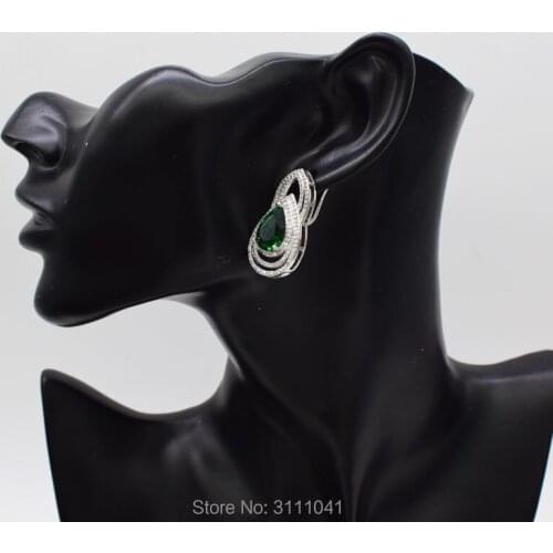 Freshwater pearl white round and gren zircon earrings FPPJ wholesale beads nature for wedding gift