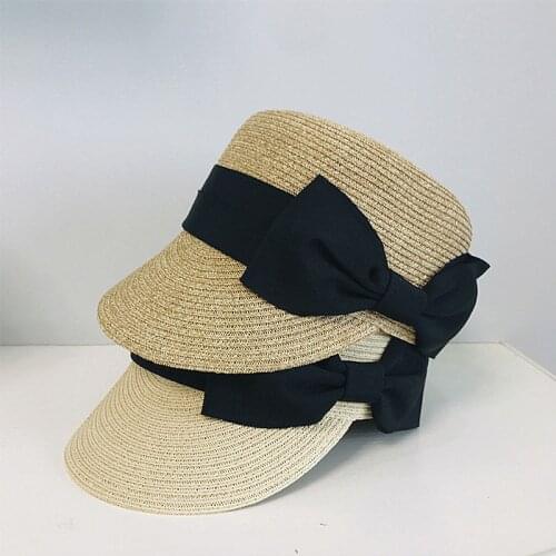 Womens Summer Hat Bow Wide Brim Flat Top Sun Protection Cap Female Sun Hats for Women Sun Visor Beret Hat Beach Hat Straw Hat