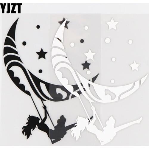 YJZT 10.8×14.3CM Beautiful Vinyl Decals Car Stickers Girl Swings Under The Moon Black / Silver 10A-0538