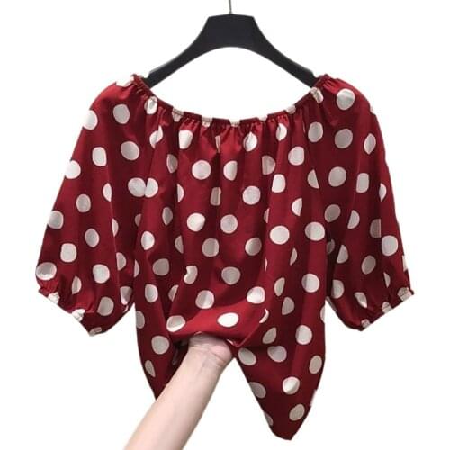 Women Summer Sexy Off Shoulder Polka Dot Short Sleeve Chiffon Blouse Top Fashion clothes For Ladies