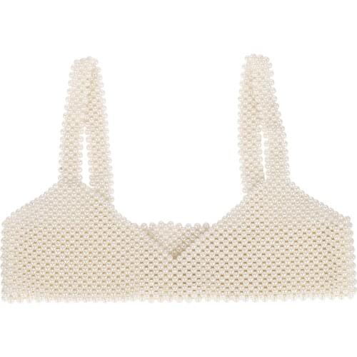 Women Body Jewelry Pearl Vest Slim Sling Beaded Handmade Fashion Street V Neck Solid Gift Craft Accessories Chest Chain