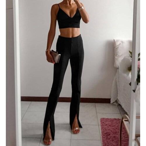 Womens Slim Trousers Casual Ladies Elasticity Slim Fit Sexy Split Pants