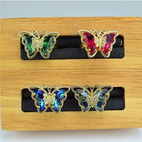 2021 new multicolor Glass Butterfly Ring popular womens crystal opening adjustable size exquisite jewelry gift