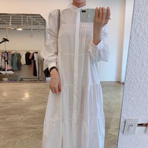 Womens Spring Summer Runway Fashion Designer Long Sleeve White Dress Female Chic Travel Casual Loose Beach Dress TB802