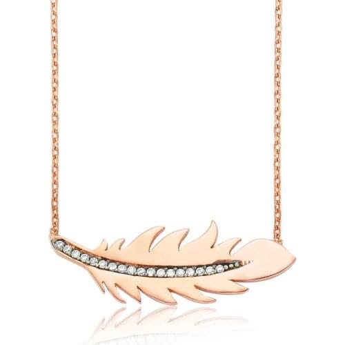 Silver Bird Feather Lady 'S Necklace