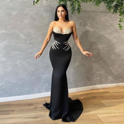 New Arrival Black Mermaid Prom Dress 2022 Sweetheart Backless Beading Long Elegant Evening Party Gown