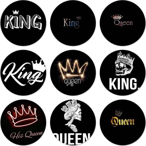 58mm King Queen Couple Lovers Icons Pins Badge Decoration Brooches Metal Badges For Clothes Backpack Decoration