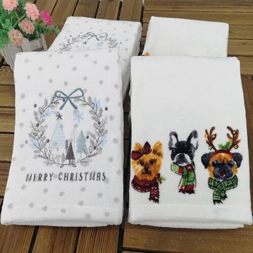 1pc Christmas Cotton Face Towel Hand Towels With Simple Embroidery Home Hotel Travel General Use 45x70cm 17.7"x27.6"