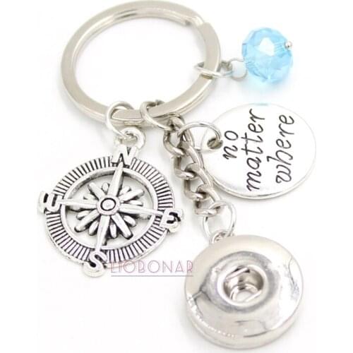 10PCS Wholesale 18mm Snap Jewelry Nautical Compass Key Chain Handbag Charm Snap Keychain Key Ring for Men Women Gifts