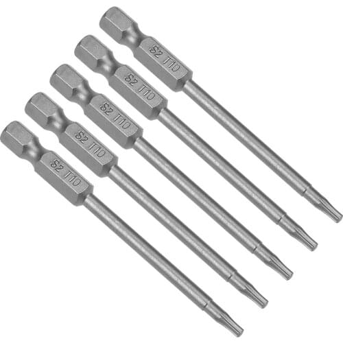 Uxcell 5pcs 75mm Long 1/4" Hex Shank T10 Magnetic Torx Head Screwdriver Bit S2 High Alloy Steel