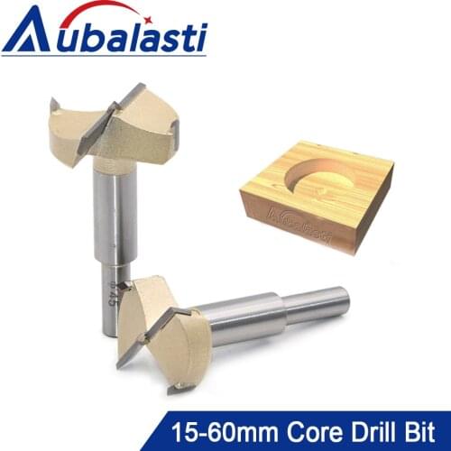 Aubalasti 15mm-60mm Forstner Tips Woodworking Tools Hole Saw Cutter Hinge Boring Drill Bits Round Shank Tungsten Carbide Cutter
