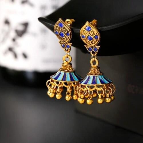 Boho Afghan Ethnic Drop Earrings For Women Pendient Gold Gyspy Golden Color Bell Ladies Indian Earring Jewelry