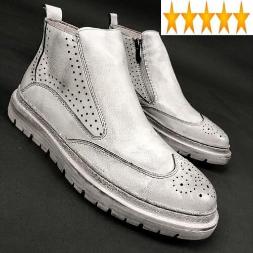 Shoes Luxury Winter Vintage Brogue Men White Platform Ankle High Quality Party Business British Style Zip Chelsea Boots