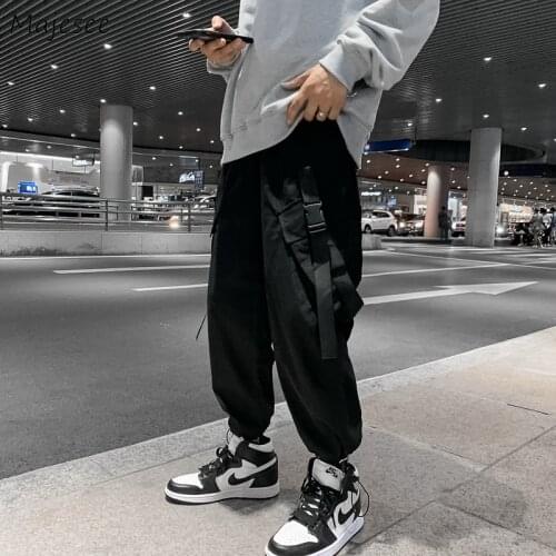 Casual Pants Men Tooling Trousers Harajuku Pocket Oversize Tie Feet Design Streetwear Hip Hop Korean Style Ins Hombre Cargo Pant