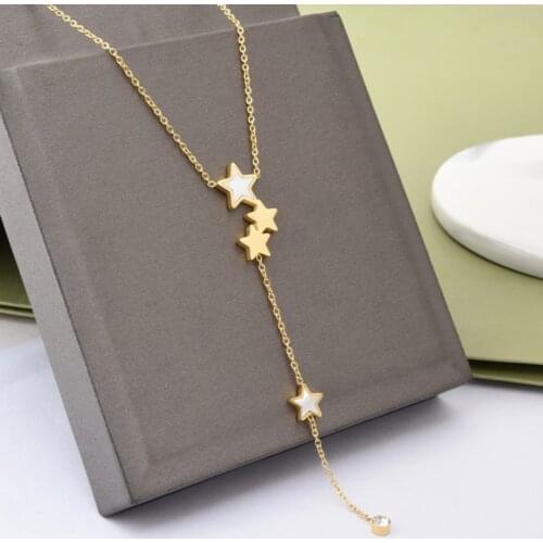 316L Stainless Steel Star Shell Zircon Long Tassel Pendant Charm Chain Choker Necklace For Women Fashion Fine Jewelry SAN713