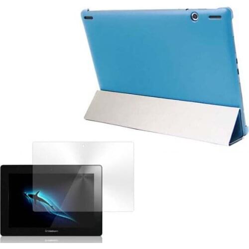 Stand Sleep PU Leather Funda Cover Case + Clear Screen Protector Film For Lenovo Ideatab S6000 S6000H S6000F S6000G 10.1" Tablet