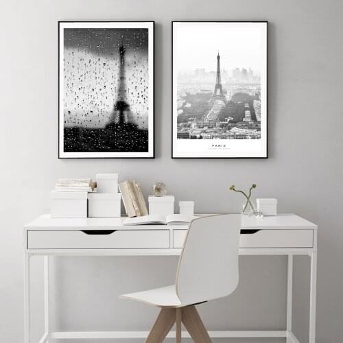 Black and White Landscape Paris Rainy Canvas Painting Wall Art Nordic Posters and Prints Wall Pictures for Living Room Decor