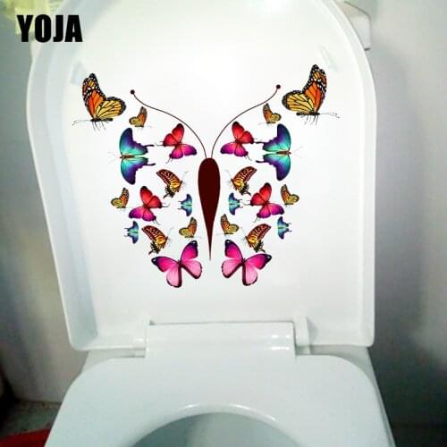 YOJA 23.5X19.4CM Creative Colorful Butterfly Swarm Home Room Wall Sticker Funny Bathroom Decor Toilet Decal T1-2245