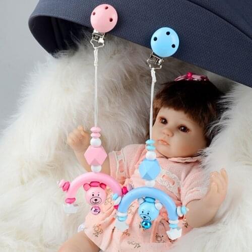 1pc Wooden Music Rattle Animal Star Mobile Holder Teething Pendant Wooden Gym Rodent Silicone Beads Necklace Clip Stroller Arch