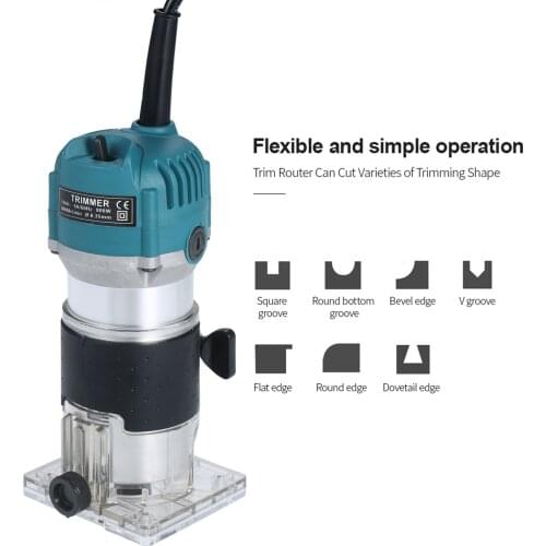 220V 800W Trim Router 30000r/min with Base Edge Guide Wood Laminate Electric Trimmer Compact Palm Router Corded for Woodworking