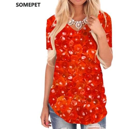 SOMEPET Food T Shirt Women Abstract V-neck Tshirt Psychedelic Tshirts Printed Red Funny T shirts Womens Clothing Hip hop Printed